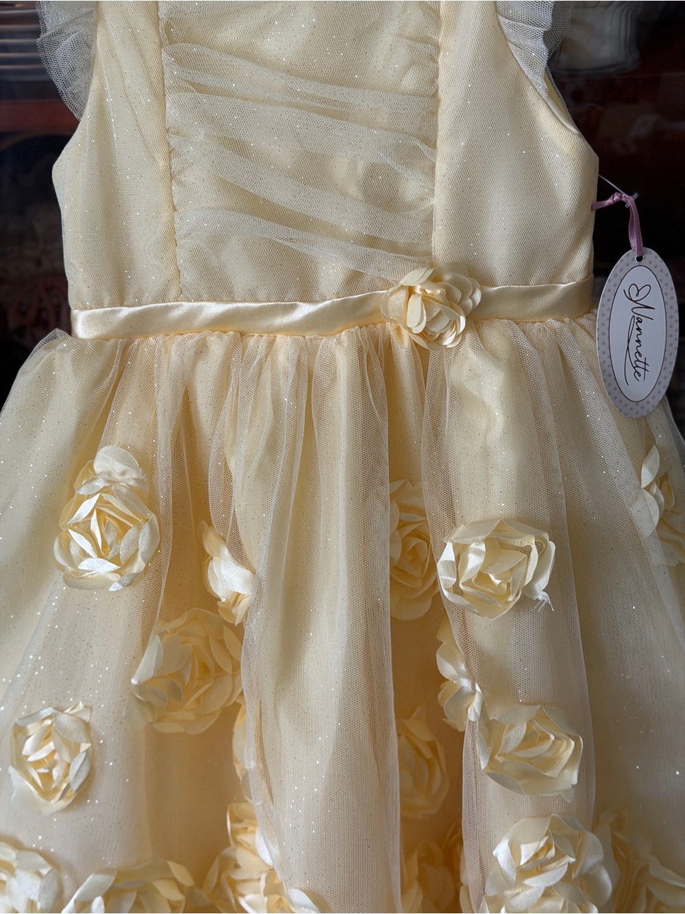 Yellow Floral Tulle Girls' Dress - Picture 5 of 16